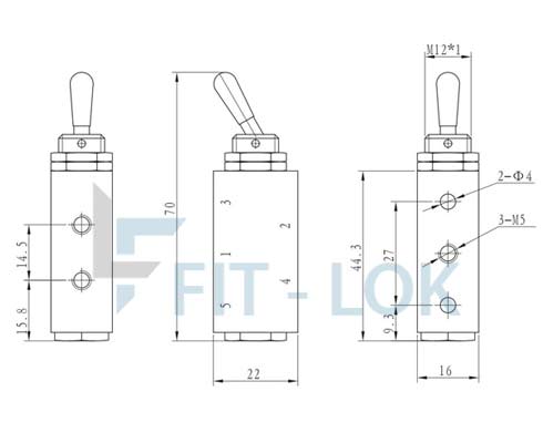 Digram of 5 Way 2 Position Toggle Valve