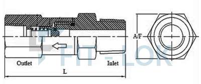 Dimensions of 6000 psi Male X Female Check Valve