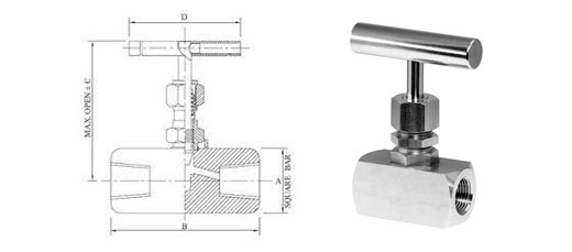 Dimensions of Ti alloy Gr 5 Female X Female Needle Valve