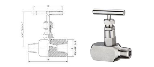 Titanium Male X Female Needle Valve dimensions